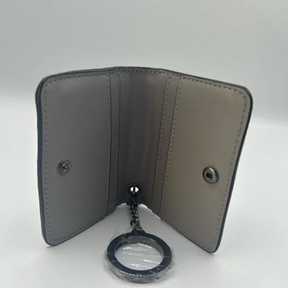 NWT Victoria's Secret Grey Quilted Studded Keychain Card Case Zip Mini Wallet
